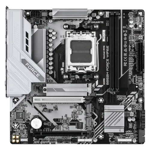 GIGABYTE B850M FORCE WIFI6E Mainboard - Micro-ATX mit Wi-Fi 6E - Mainboard im Micro-ATX-Format mit AMD B850 Chipsatz, ideal für schnelle Datenübertragung dank Wi-Fi 6E und USB-C 3.2, perfekt für Gaming und kreative Anwendungen.