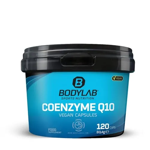 Bodylab24 Coenzyme Q10 Vegan Capsules 120 Kapseln - Antioxidant Coenzym Q10 mit 200mg pro Kapsel, 100% vegan, enthält Selen und schwarzen Pfefferextrakt für optimale Bioverfügbarkeit.