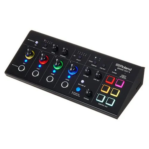 Roland BRIDGE CAST X Dual Bus Gaming Mixer - Audio-Interface für Online-Gamer mit 32-Bit Hardware-DSP, zwei USB-C Ports und HDMI-Eingängen für einfache Verbindung von Geräten.