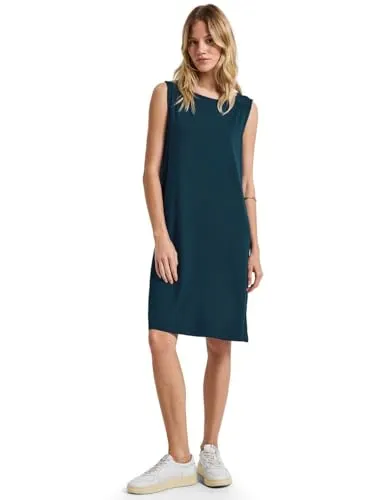 STREET ONE Damen A144583 Kleid in Tide Blue - Freizeitkleid in Unifarbe, knielang mit Rundhalsausschnitt und ärmellos, ideal für lässige Anlässe dank Viskosemix mit Stretchanteil.