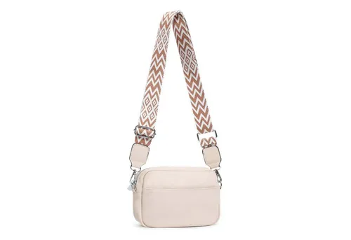 ITALYSHOP24 Schultertasche Damen kleine Umhängetasche CrossBody Crossover Handytasche Geldbörse (Spar-Set aus einer Tasche mit einem breitem Muster Stoffgurt/Umhängeband), Bodybag, Brusttasche, Hüfttasche, Muster Taschengurt, leicht Gewicht