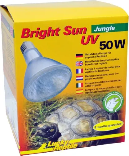 Lucky Reptile Bright Sun UV Jungle 50 Watt - Terrarienwärmelampe mit optimiertem Lichtspektrum für tropische Reptilien, sorgt für ideales Wohlbefinden durch effektive UV- und Wärmeversorgung.