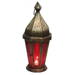 Marrakesch Orient & Mediterran Interior Teelichthalter Ajda - Handgefertigte Tischlaterne in Rot - Teelichthalter Ajda - 29cm große, handgefertigte Laterne mit traditionellem Design und feinen Perforationen. Ideal für stimmungsvolle Beleuchtung und orientalisches Ambiente in Ihrem Zuhause.