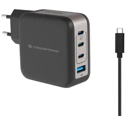 Conceptronic 4-Port Ladegerät 100W mit 3xUSB-C - Multimedia Ladegerät mit 4 Ports, bietet schnelle Ladeleistung von bis zu 100W und unterstützt verschiedene Geräte für maximale Flexibilität.