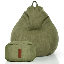 Green Bean Sitzsack & Hocker Set - Komfortabler Indoor Sitzpouf mit EPS-Perlen - Sitzsäcke: Luxuriöses Set mit hochwertigem Leinenbezug und ergonomischer EPS-Perlen Füllung für optimalen Sitzkomfort und Druckverteilung. Ideal für entspannte Stunden im Wohnzimmer.