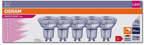 OSRAM PARATHOM PAR16 GU10 3,4W 2700K dimmbar – 230 lm, 36