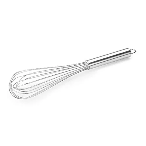 thermohauser Schneebesen (Edelstahl rostfrei), 45 cm Länge, mit Metallgriff und Aufhänger, mit 16 Schlaufen, Edelstahlgriff, Silber