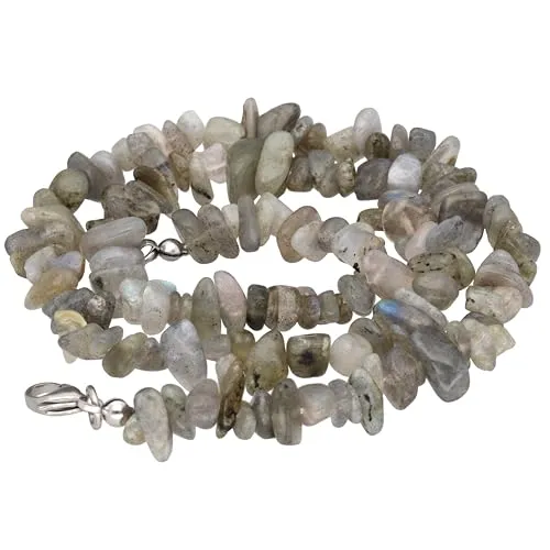 Lebensquelle Plus Edelstein Splitterkette mit Verschluss | 45 cm lang + Krabinerverschluss | Heilstein Splitter Halskette | Handgefertigt und natürlich hergestellt (Labradorit)