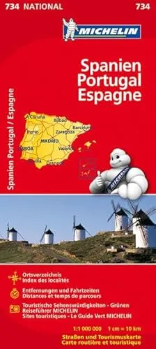 Michelin Spanien / Portugal: Straßen- und Tourismuskarte (MICHELIN Nationalkarten, Band 734)