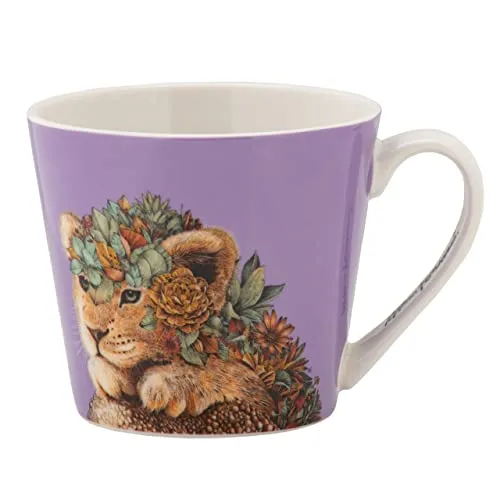 Maxwell & Williams DX1281 Kaffee-Becher rund Löwe 370 ml – Porzellan-Tasse, Wild Planet, Tier-Motiv bunt, Geschenkbox
