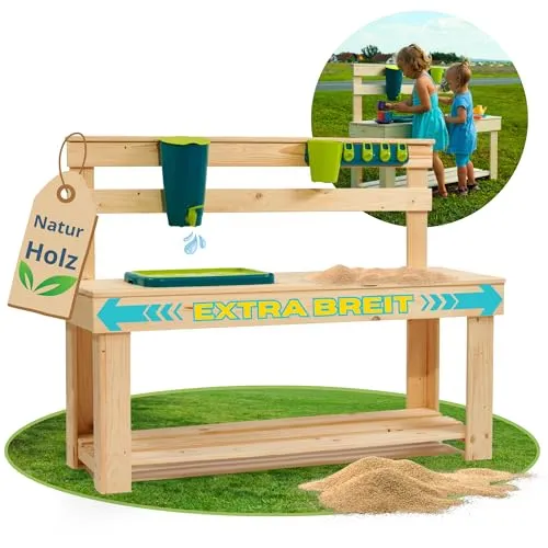 Spielturmking® Matschküche Kinder Outdoor Ella – Extra Groß aus massivem Naturholz