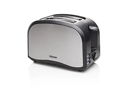 Tristar BR-1022 Edelstahl Toaster - 6 einstellbare Bräunungsstufen mit Brötchenaufsatz - Auftau- und Aufwärmfunktion - herausnehmbares Krümmelfach, Silber