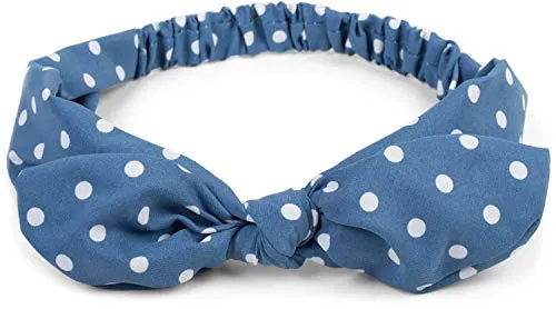 styleBREAKER Damen Haarband mit Punkte Muster, Schleife und Gummizug, Stirnband, Headband, Pinup, Rockabilly, Haarschmuck 04026036, Farbe:Blau