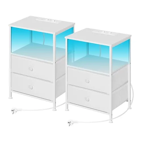 WOLTU Nachttisch 2er Set mit LED-Beleuchtung und Ladefunktion