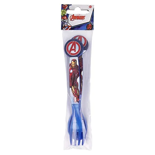 Stor 2er-Set wiederverwendbares Plastikbesteck für Kinder mit Gabel und Löffel | The Avengers - Avengers Rolling Thunder, Kinderbesteck - Kinder Besteck Set