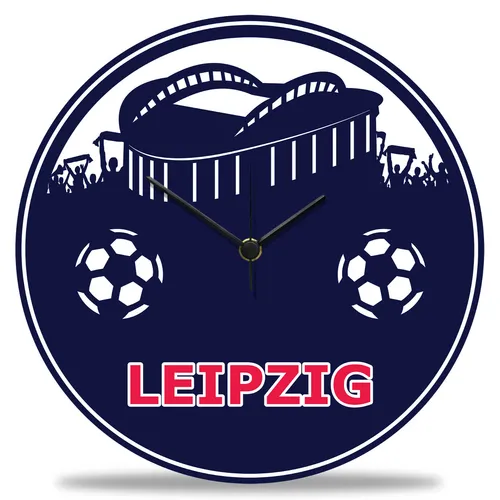 Wanduhr aus Holz Vereinsliebe Leipzig in blau von Gravurzeile