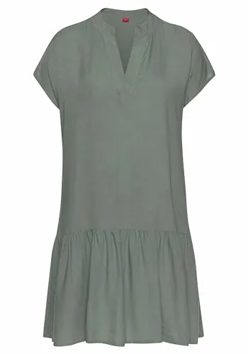 s.Oliver Blusenkleid Damen Gr. 42 in Khaki - Modisches Blusenkleid aus 100% Viskose, figurumspielend mit breitem Volant am Saum. Ideal für den Sommer und perfekt für legere Anlässe.