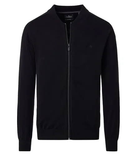 CASAMODA Strickjacken Uni L Schwarz - Elegante Herren Strickjacke - Strickjacke aus reiner Pima-Baumwolle mit normaler Passform und Stehkragen, bietet ein besonders weiches Tragegefühl und ist vielseitig kombinierbar.