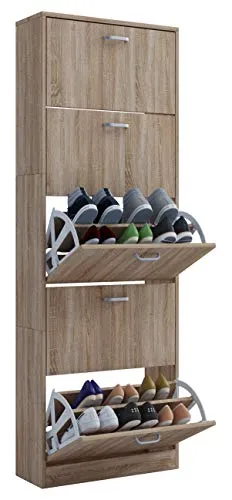 VCM Holz Schuhschrank Sipos XL Sonoma-Eiche - Platzsparender Schuhschrank für ca. 30 Paar Schuhe mit 5 leicht zu öffnenden Klappen. Ideal für jeden Flur mit kompakten Maßen: H. 170 x B. 59 x T. 22 cm.