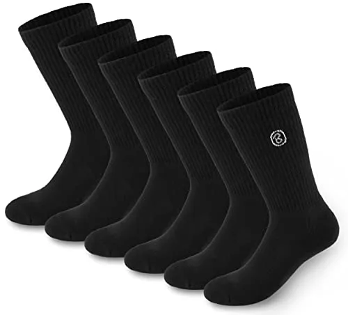 BRUBAKER 6 Paar Tennissocken für Herren und Damen - Lange Sportsocken aus Baumwolle und Polyester - Crew Socks Baumwollsocken Set - Unisex Fitness Socken - Schwarz - Größe 39-42