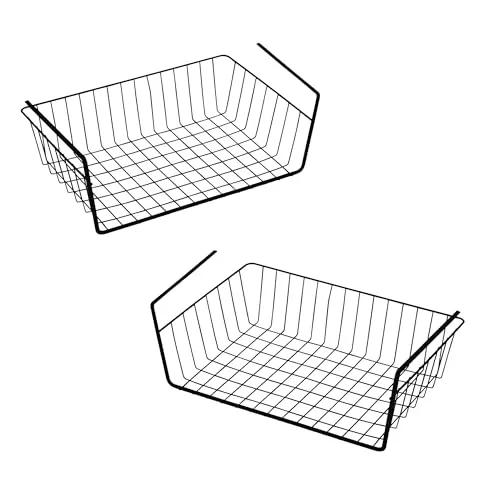 Spetebo Unterregal Hängekorb aus Metall 40 x 26 cm 2er Set - schwarz - Aufbewahrungskorb zum Einhängen an Regalböden - Drahtkorb Organizer Korb für Regal Schrank Küche Büro