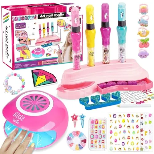 Nagellack für Kinder, Geschenke Mädchen 6 7 8 9 10 Jahre, Peel-Off Kindernagellack Ungiftig, Geburtstagsgeschenk Spielzeug für Mädchen 5-12 Jahre Kinder Nagelstudio 3-in-1Nagellackstift Nageltrockner