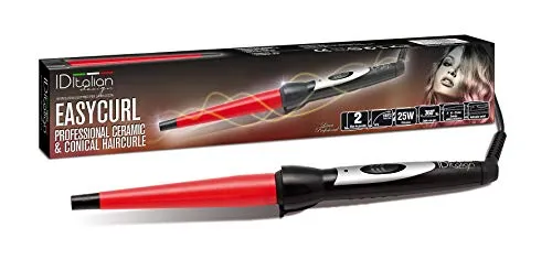 Easy Curl Tenacilla Ceramica Conica Profesional - Kreppeisen mit konisch geformtem Keramikkörper (10-25 mm) für vielseitige Lockenstyles und gleichmäßige Wärmeverteilung.