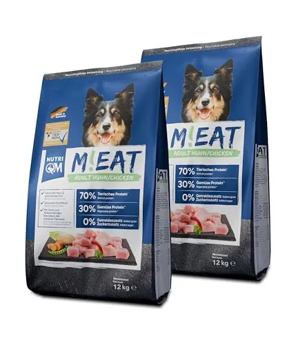 NutriQM M!EAT Adult – Getreidefreies Trockenfutter für Hunde - Premium-Hundetrockenfutter mit ITW-zertifiziertem Huhn. Ideal für Vitalität und Muskulatur, frei von Getreide und Zuckerzusatz, besonders bekömmlich für sensible Hunde.