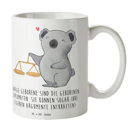 Mr. & Mrs. Panda Tasse Diplomatische Waage - Geschenk, Diplomatie, Illustrationen, Gerechtigkeit, Kaffeetassen, Designer Tasse, Astrologie, Ästhetik,