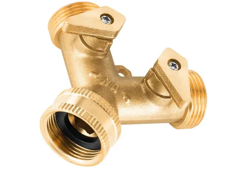 Poppstar 2-Wege Verteiler Verteiler 3/4 Zoll für Wasser aus Messing, (2 Auslaufventile einzeln regulierbar), für Wasserhahn, Waschmaschine, Küche & Garten