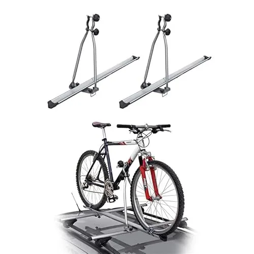 OMAC Dachfahrradträger 2x Menabo Huggy bis 15kg - Fahrradträger aus rostbeständigem Stahl, abnehmbar und leichtgewichtig, ideal für sicheren Transport Ihrer Fahrräder auf Reisen.