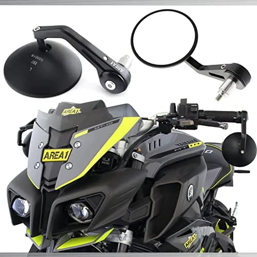 Area1 Premium Motorrad Lenkerendenspiegel Set - e-geprüft und CNC/Alu - Hochwertige Motorrad-Seitenspiegel von Area1, e-geprüft und ideal für fast alle Modelle. Cooles Design, flexibel montierbar und 2 Jahre Austauschgarantie bei Defekt.