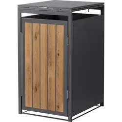 ML-Design Mülltonnenbox 1er - Elegante Müllverkleidung für 240L Tonne - Mülltonnenbox aus robustem Stahl in Anthrazit-Holzoptik, mit cleverem Zugseil und geräuschlosem Deckel. Ideal für Ordnung und Ästhetik im Garten, geeignet für 60-240L Mülltonnen.
