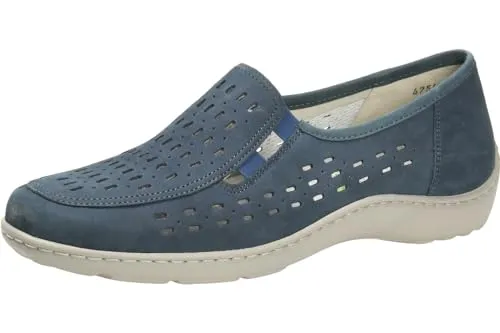 Waldläufer Komfort Slipper Damen 31353738393336 Blau 39 EU - Slipper & Loafer aus hochwertigem Nubukleder mit Komfortweite H, ideal für lose Einlagen. Leichte und flexible Laufsohle für hohen Tragekomfort.