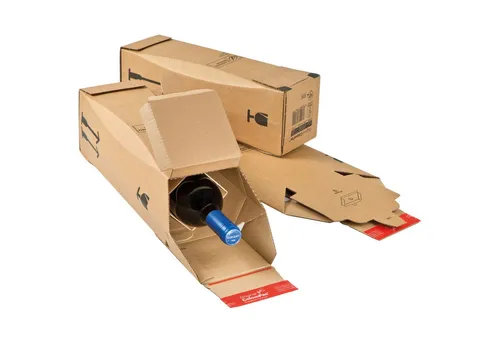 COLOMPAC Flaschenversandkarton CP181.101 1 Flasche - Praktischer Versandkarton für 0,75l Weinflaschen, stabil und einfach aufzubauen. Ideal für sicheren Versand, mit DHL-Zertifizierung und FSC-zertifiziertem Material.