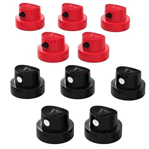 AUPROTEC Sprühkopf Set Ersatz Sprühköpfe 10 tlg. Spray Caps Kit 5x Punktsprühkopf schwarz/weiß + 5x Fächersprühkopf rot/schwarz