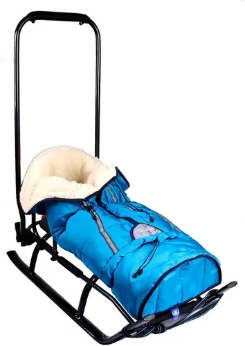 3in1 Kinder Schlitten Sport Rodel für Kinder, Babys mit Rückenlehne, Fußsack, Schiebegriff und Gurt aus Aluminium LED