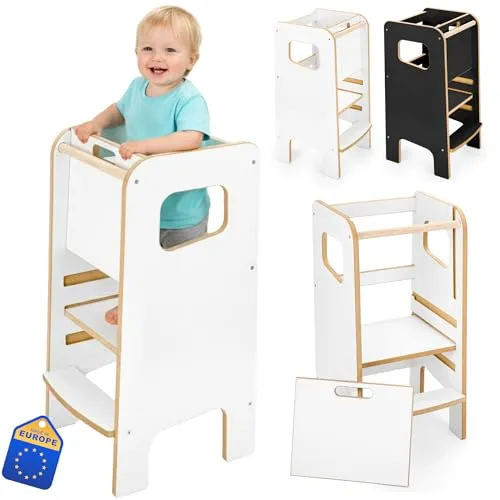 Montessori Lernturm Obubu – Höhenverstellbarer Küchenhelfer für Kinder - Hocker fürs Kinderzimmer, fördert Kreativität und Selbstständigkeit, sicherer und stabiler Lernturm mit Sicherheitsriegel und anpassbarer Höhe für jahrelangen Einsatz.
