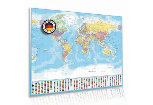 Lineo Poster Weltkarte Poster XXL 120x84 cm, World Map (Einzelartikel, 1 St), Politische Weltkarte mit Länderflaggen und Ösen