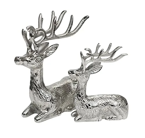 MichaelNoll Dekofigur Hirsch 2er Set - Elegante Rentier Aluminium Statue - Dekofiguren aus hochwertigem Aluminium im 2er Set, handgefertigt und zeitlos elegant. Ideal für ganzjährige Dekoration und ein echter Blickfang in jedem Wohnstil.