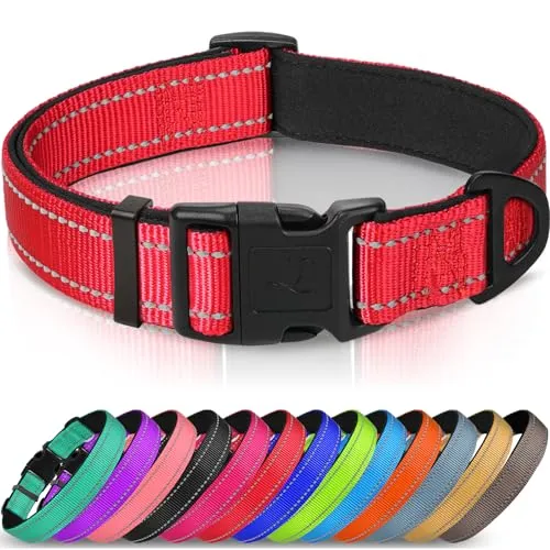 Joytale Hundehalsband Breit Mittelgroße Hunde Reflektierend, Rot