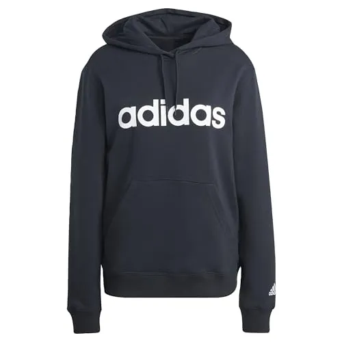adidas Damen Essentials Linear Hoodie, Schwarz / Weiß, XS - Hochwertiger Hoodie aus 100 % Baumwolle mit regulierbarem Kordelzug und Kängurutasche – ideal für entspannte Tage und sportliche Aktivitäten.