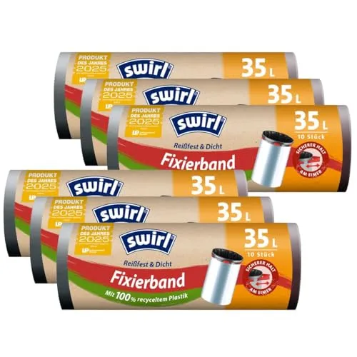 6x Swirl Fixierband Müllbeutel 35L (10 stk./Rolle) in schwarz von Swirl