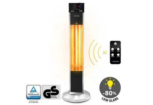 TROTEC Infrarotstrahler IRS 2000 E - Infrarotstrahler mit Sofortwärme ohne Vorheizen, ideal für Terrassen und Balkone. Genießen Sie gemütliche Abende im Freien mit 80 % weniger Lichtemission und flexibler Aufstellung dank schlanker Bauform.