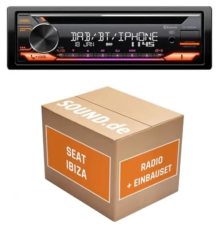 Autoradio Einbaupaket für JVC KD-DB922BT kompatibel mit Seat Ibiza III 6L Schwarz | Bluetooth Telefonieren Audiostreaming