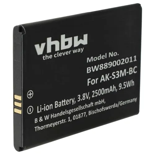 vhbw Akku Ersatz für Emporia AK-S3M für Handy Smartphone Senioren Telefon (2500 mAh, 3,8 V, Li-Polymer)
