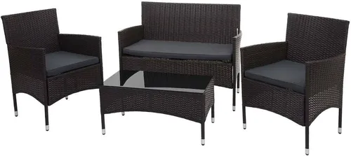 HW Gartenmöbel Set HWC-F55 - 4 tlg. Poly-Rattan Gartengarnitur für Gartenlounge - Loungemöbel & Sitzgruppen: Hochwertige Rattangarnitur für stilvolle Entspannung im Freien, wetterfest und pflegeleicht.