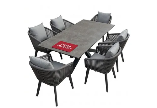 MR.DEKO Gartenlounge-Set Cadiz mit Tisch Almeria 200 x 90 cm - Elegantes Gartenmöbelset mit 6 Diningsesseln und robustem Tisch. Ideal für gesellige Abende im Freien. Wetterbeständige Materialien sorgen für Langlebigkeit und Stil.
