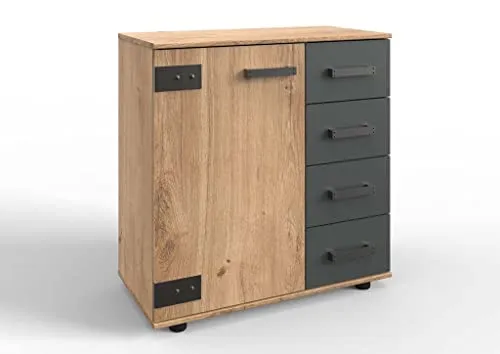 Froschkönig24 Stockholm Kommode - Anrichte Sideboard in Plankeneiche/Grau - Moderne Kommode in Plankeneiche/Grau, bietet viel Stauraum und passt perfekt in jedes Wohnambiente. Maße: 81 x 41 x 83 cm.