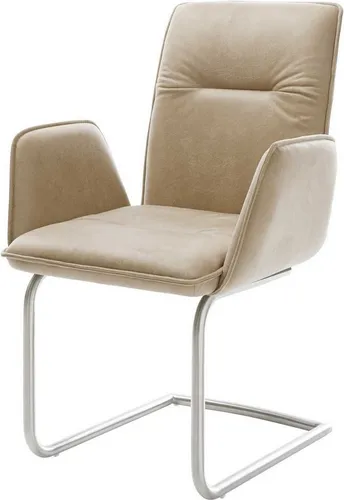 DELIFE Freischwinger Vinja-Flex in Beige Vintage - Eleganter Esszimmerstuhl mit freistehenden Armlehnen, aus hochwertiger Mikrofaser und robustem Edelstahl. Bequem, rückenschonend und pflegeleicht – die perfekte Sitzgelegenheit für Ihr Zuhause.
